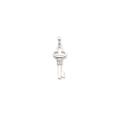 Sterling Silver Key Pendant with Cubic Zirconia Accents, Minimalist Spiritual Design for Women