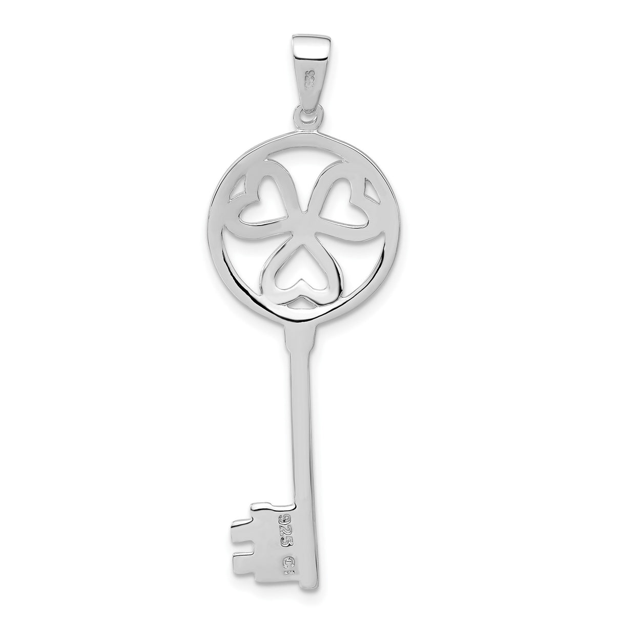 Sterling Silver Shamrock Key Pendant with Heart-Shaped Celtic Design, Irish Love and Luck Symbol