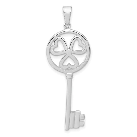 Sterling Silver Shamrock Key Pendant with Heart-Shaped Celtic Design, Irish Love and Luck Symbol