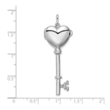 Sterling Silver Heart Key Pendant with Polished Heart Charm, Romantic Jewelry for Women