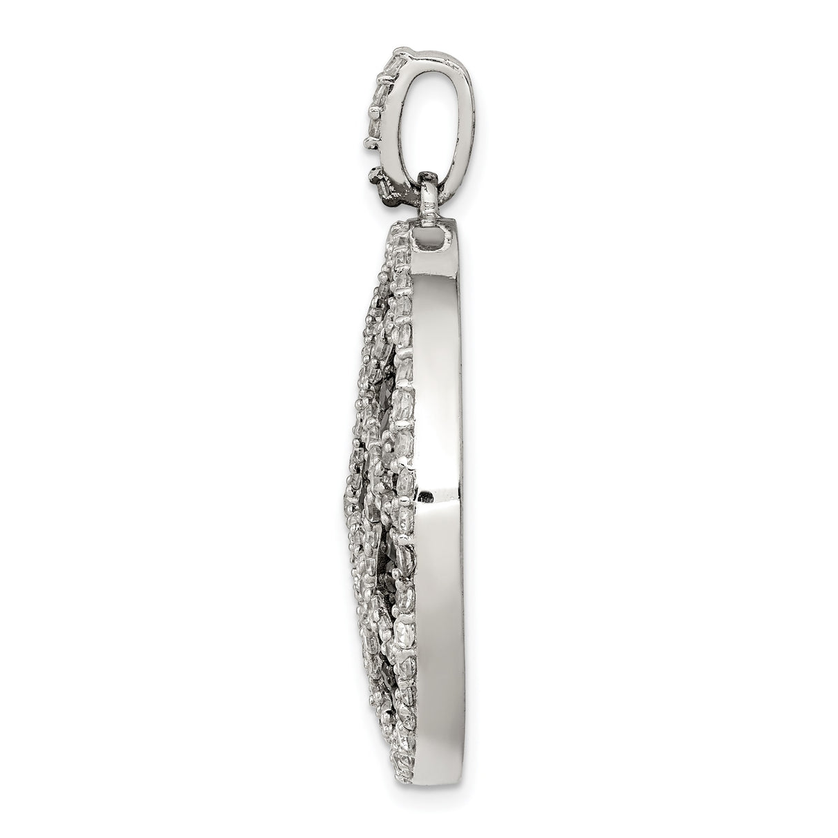 Sterling Silver Pendant with Black and White Cubic Zirconia, Lattice Pattern Circle Design for Women