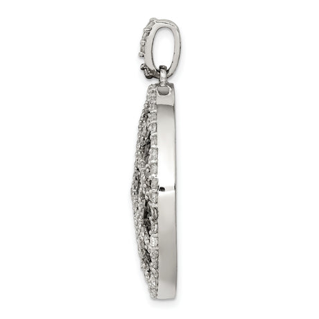 Sterling Silver Pendant with Black and White Cubic Zirconia, Lattice Pattern Circle Design for Women