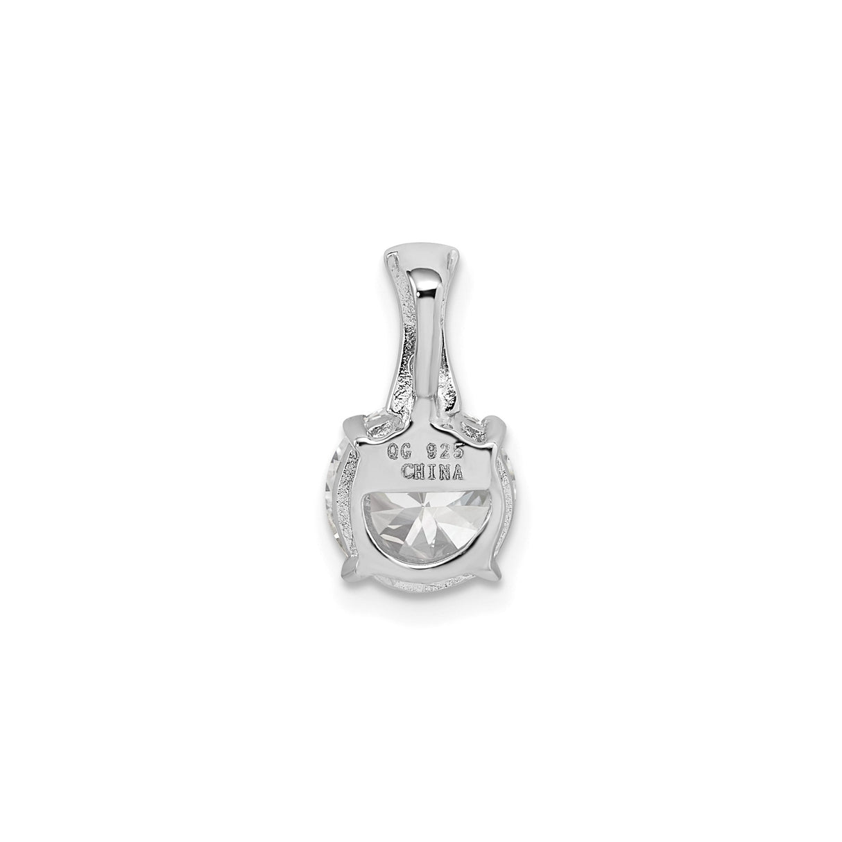 Sterling Silver Solitaire Pendant with Round Cut Cubic Zirconia and Accent Bail