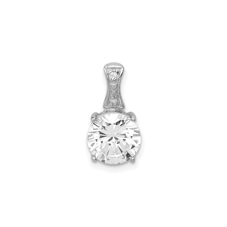 Sterling Silver Solitaire Pendant with Round Cut Cubic Zirconia and Accent Bail