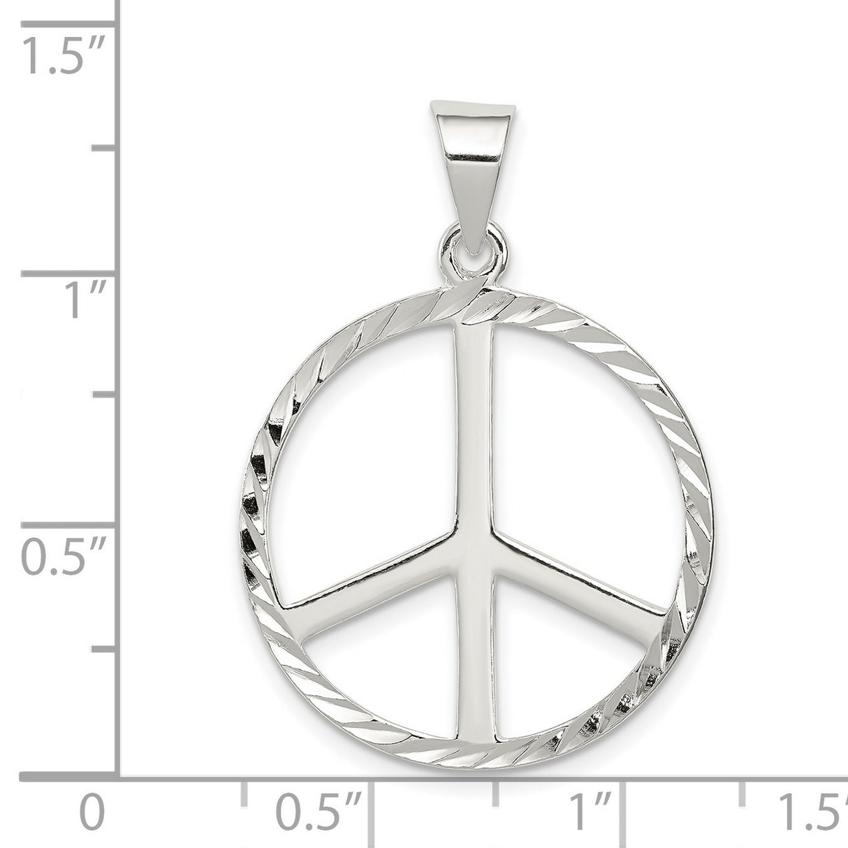 Sterling Silver Peace Sign Pendant with Textured Circular Border, Boho Hippie Style Charm