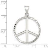 Sterling Silver Peace Sign Pendant with Textured Circular Border, Boho Hippie Style Charm