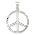 Sterling Silver Peace Sign Pendant with Textured Circular Border, Boho Hippie Style Charm