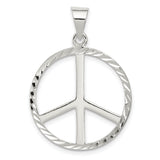 Sterling Silver Peace Sign Pendant with Textured Circular Border, Boho Hippie Style Charm