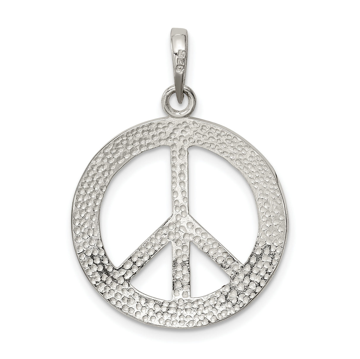 Sterling Silver Peace Sign Pendant, Textured Circle Design, Boho Hippie Style for Women or Unisex
