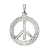 Sterling Silver Peace Sign Pendant, Textured Circle Design, Boho Hippie Style for Women or Unisex