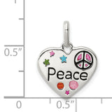 Sterling Silver Heart Pendant with Enamel Stars, Dots, and Pink Peace Sign , Boho Style for Girls
