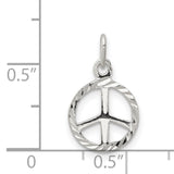 Sterling Silver Peace Sign Pendant with Textured Circular Frame, Unisex Boho Jewelry