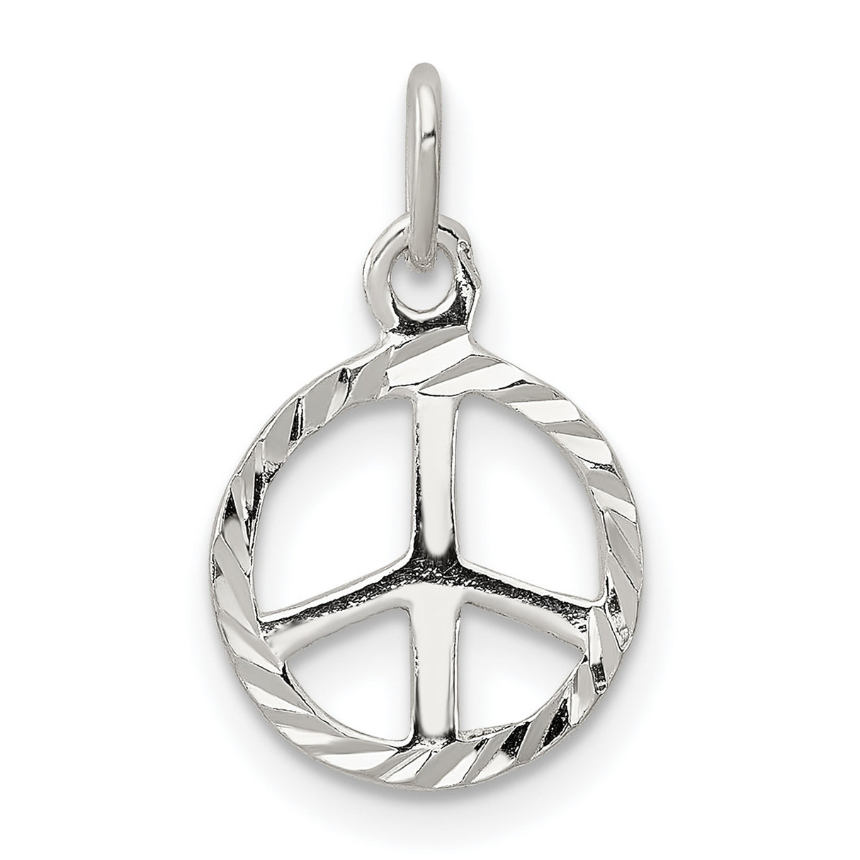 Sterling Silver Peace Sign Pendant with Textured Circular Frame, Unisex Boho Jewelry