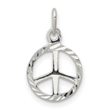 Sterling Silver Peace Sign Pendant with Textured Circular Frame, Unisex Boho Jewelry