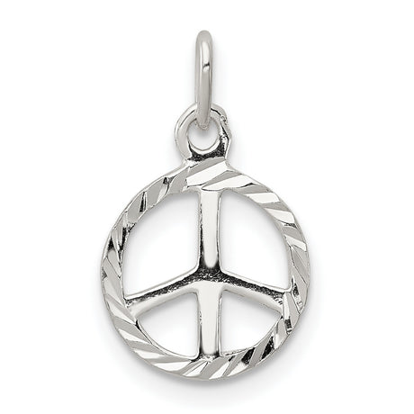 Sterling Silver Peace Sign Pendant with Textured Circular Frame, Unisex Boho Jewelry