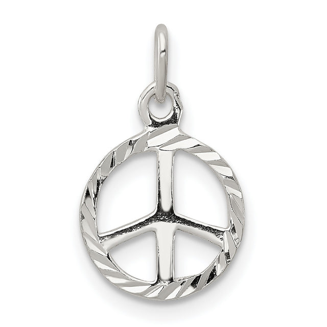 Sterling Silver Peace Sign Pendant with Textured Circular Frame, Unisex Boho Jewelry