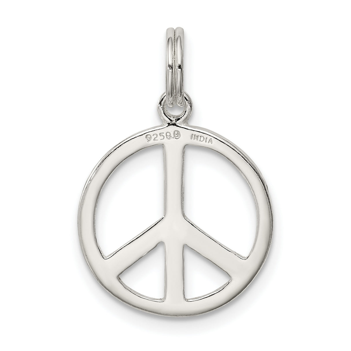 Sterling Silver Peace Sign Pendant with Polished Finish and Etched Accents, Unisex Boho Style