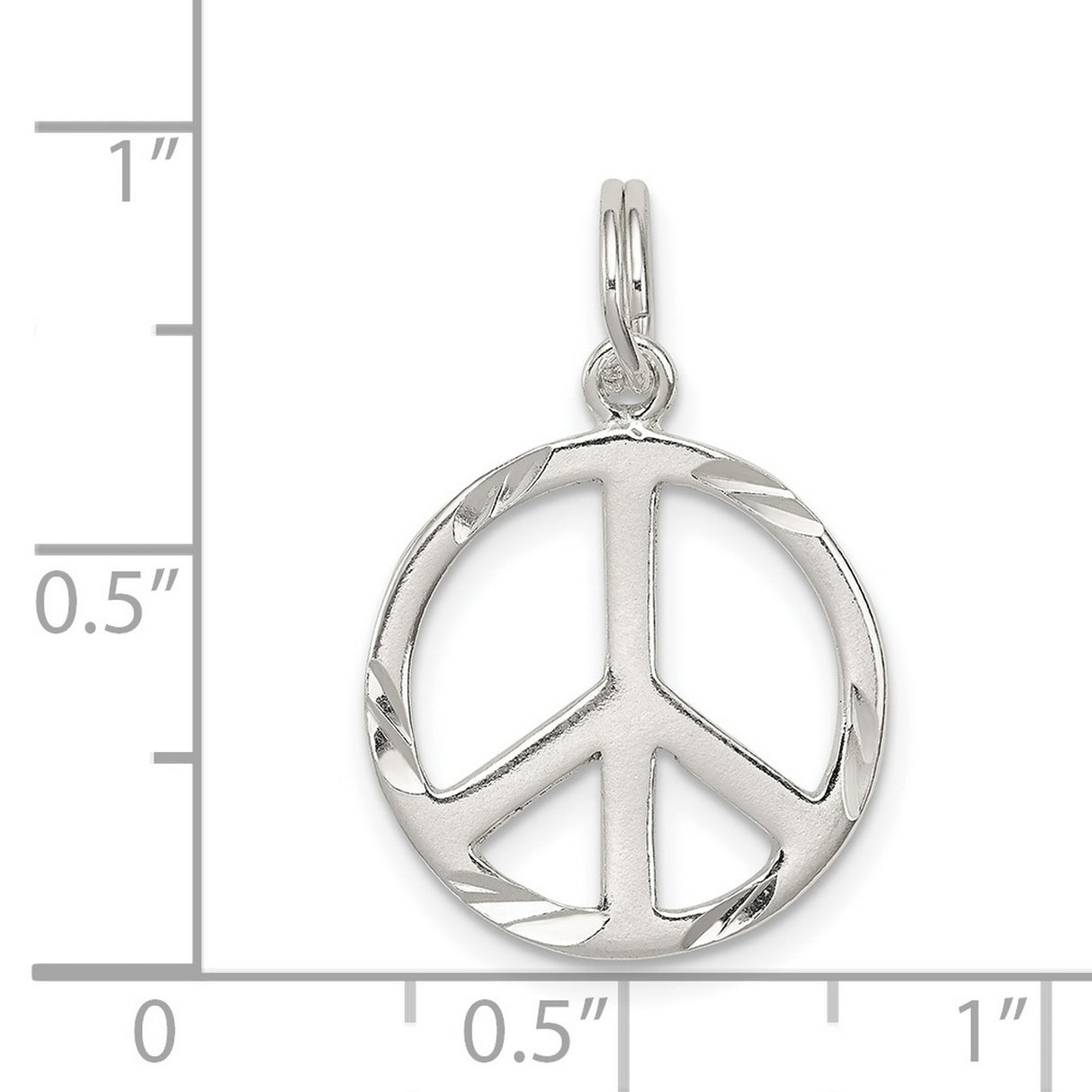 Sterling Silver Peace Sign Pendant with Polished Finish and Etched Accents, Unisex Boho Style