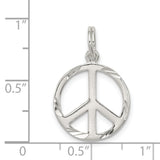 Sterling Silver Peace Sign Pendant with Polished Finish and Etched Accents, Unisex Boho Style