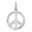 Sterling Silver Peace Sign Pendant with Polished Finish and Etched Accents, Unisex Boho Style