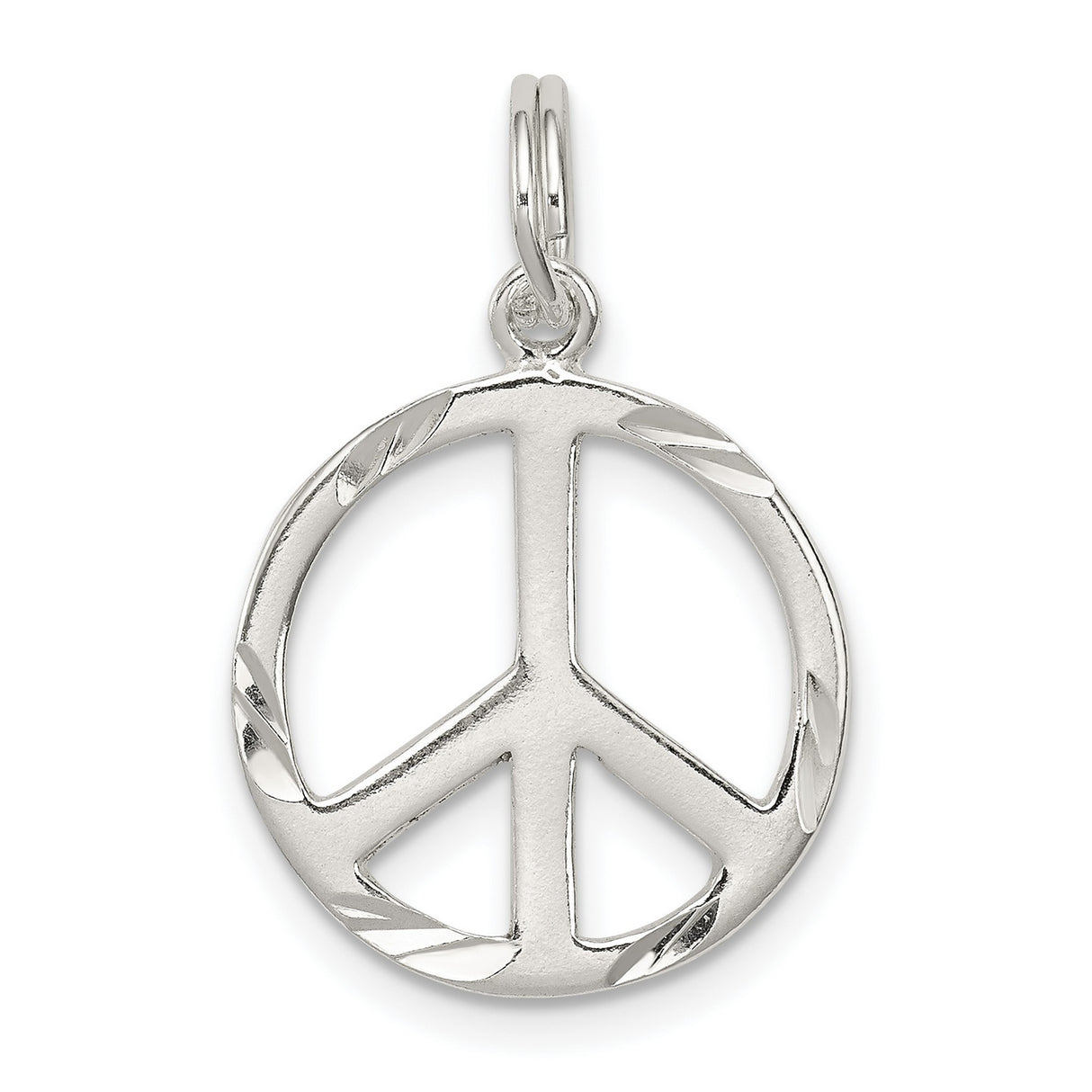 Sterling Silver Peace Sign Pendant with Polished Finish and Etched Accents, Unisex Boho Style