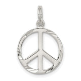 Sterling Silver Peace Sign Pendant with Polished Finish and Etched Accents, Unisex Boho Style