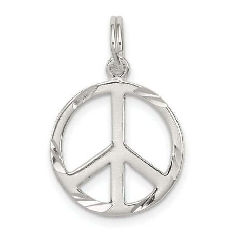Sterling Silver Peace Sign Pendant with Polished Finish and Etched Accents, Unisex Boho Style