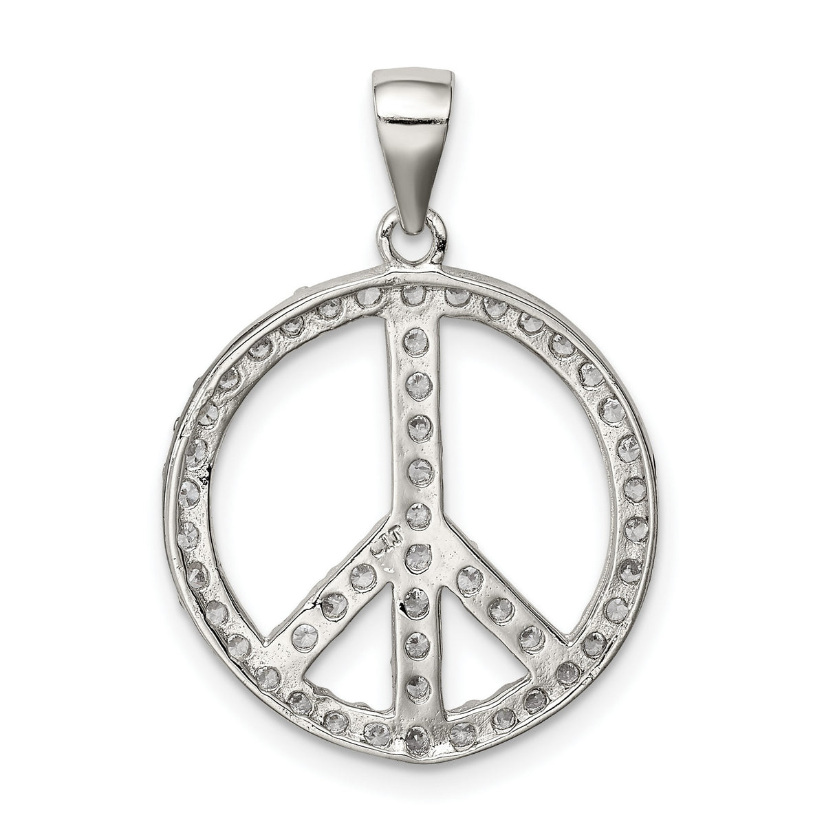 Sterling Silver Peace Pendant with Cubic Zirconia, Round Open-Frame Boho Design for Women