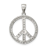 Sterling Silver Peace Pendant with Cubic Zirconia, Round Open-Frame Boho Design for Women