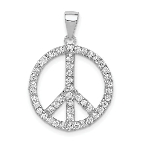Sterling Silver Peace Pendant with Cubic Zirconia, Round Open-Frame Boho Design for Women