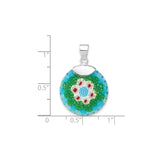 Sterling Silver Pendant with Murano Glass Mosaic Floral Design, Round Bohemian Style for Women