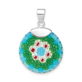 Sterling Silver Pendant with Murano Glass Mosaic Floral Design, Round Bohemian Style for Women