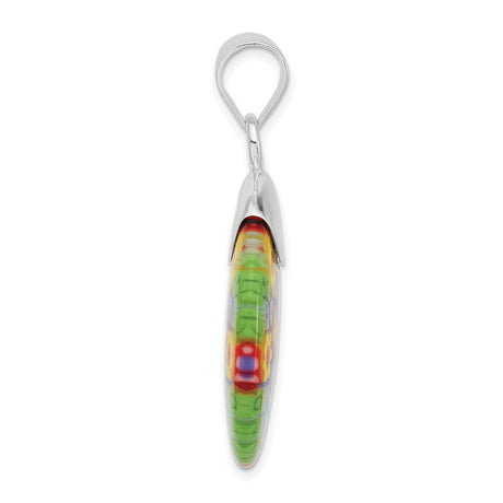 Sterling Silver Round Pendant with Millefiori Murano Glass, Colorful Floral Mosaic Design