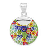 Sterling Silver Round Pendant with Millefiori Murano Glass, Colorful Floral Mosaic Design
