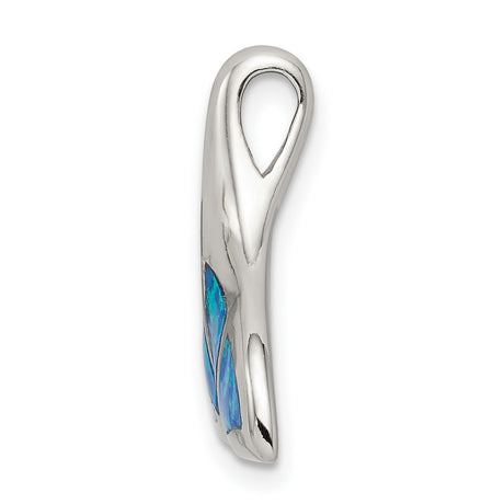 Created Blue Opal Inlay Whale Tail Chain Slide Charm Pendant in Real 925 Sterling Silver