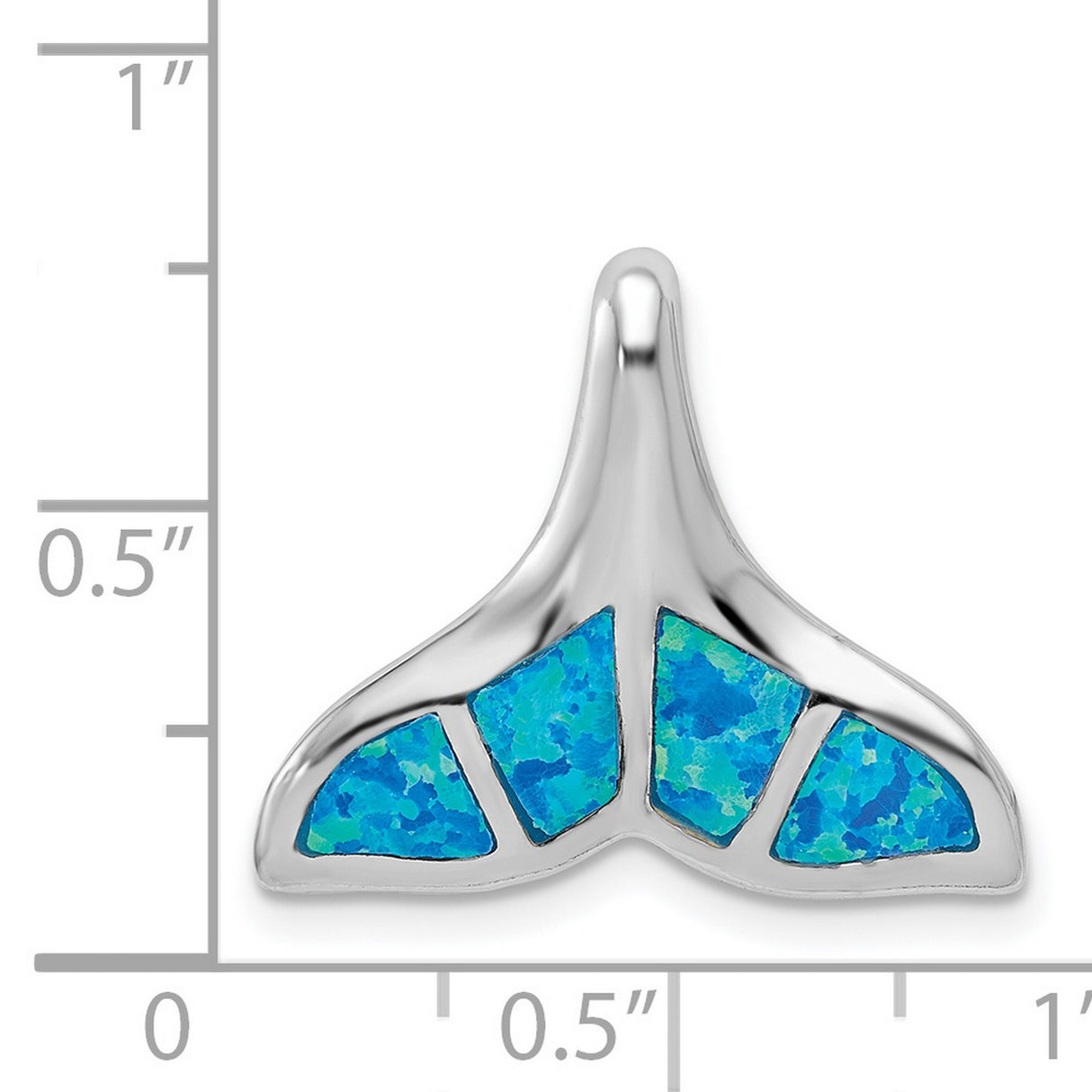 Created Blue Opal Inlay Whale Tail Chain Slide Charm Pendant in Real 925 Sterling Silver