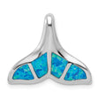 Created Blue Opal Inlay Whale Tail Chain Slide Charm Pendant in Real 925 Sterling Silver