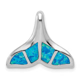 Created Blue Opal Inlay Whale Tail Chain Slide Charm Pendant in Real 925 Sterling Silver