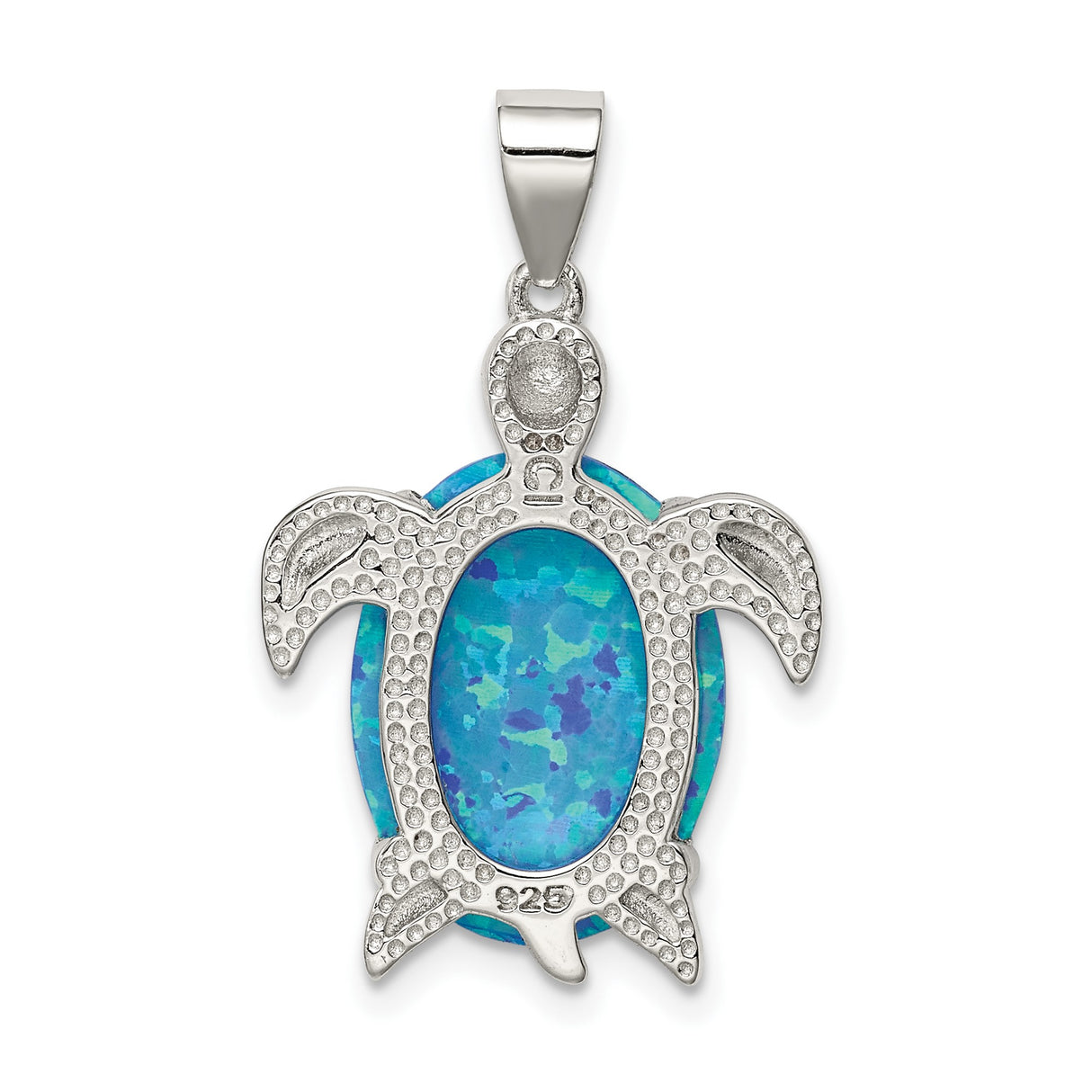 Created Opal Inlay Sea Turtle Charm Pendant in Real 925 Sterling Silver