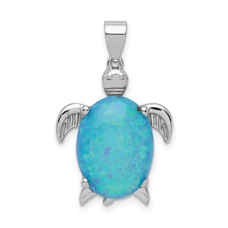 Created Opal Inlay Sea Turtle Charm Pendant in Real 925 Sterling Silver