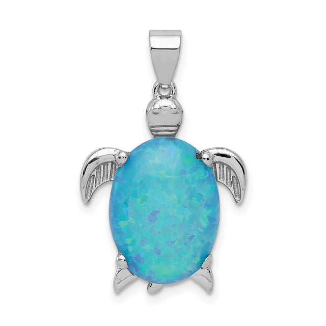 Created Opal Inlay Sea Turtle Charm Pendant in Real 925 Sterling Silver