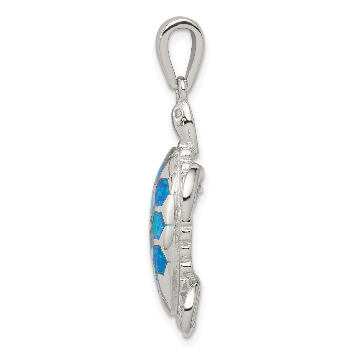 Sterling Silver Sea Turtle Pendant with Blue and Green Opal and Cubic Zirconia Accents