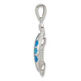 Sterling Silver Sea Turtle Pendant with Blue and Green Opal and Cubic Zirconia Accents