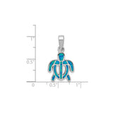 Sterling Silver Sea Turtle Pendant with Blue Green Lab Created Opal Inlay, Nautical Jewelry