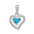 Sterling Silver Heart Pendant with Blue Lab Created Opal and Double Heart Design