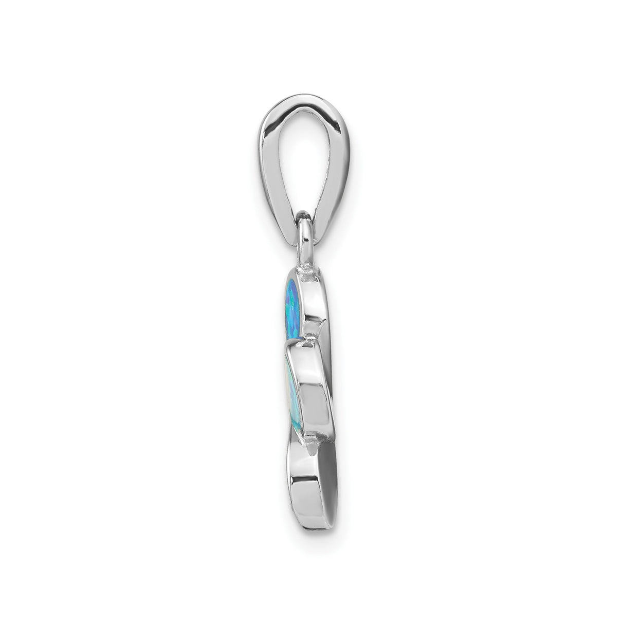 Sterling Silver Flower Pendant with Lab Created Blue Opal, Five Petal Floral Design