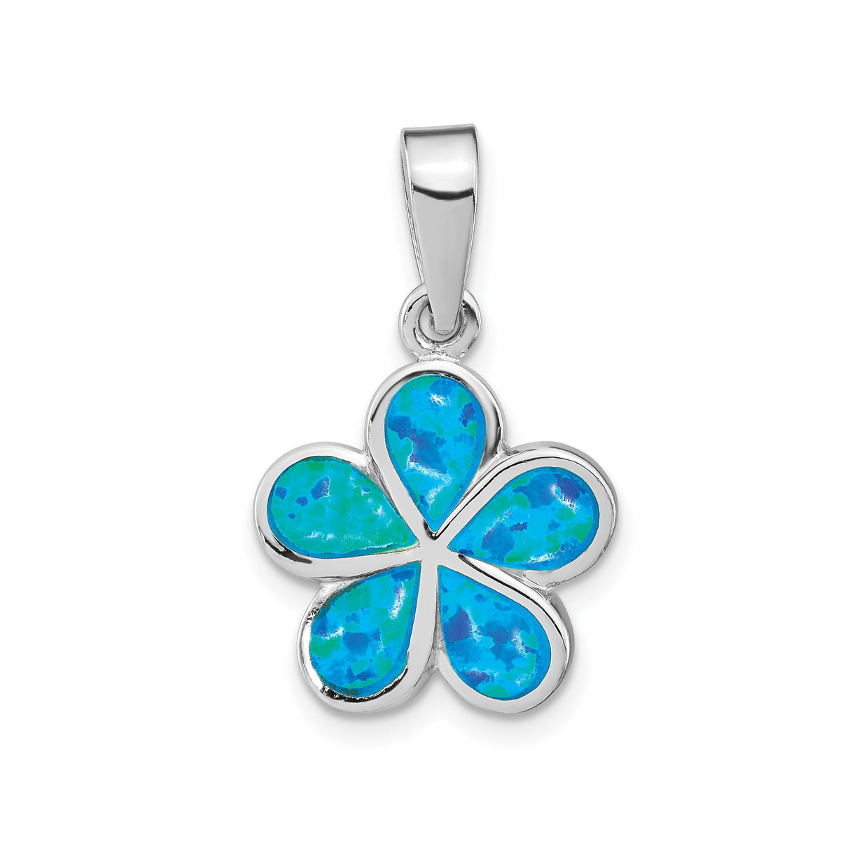 Sterling Silver Flower Pendant with Lab Created Blue Opal, Five Petal Floral Design