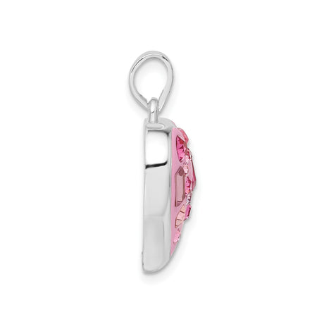 Sterling Silver Heart Pendant with Pink Enamel Center and Crystals, Romantic Charm for Women or Girls
