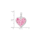 Sterling Silver Heart Pendant with Pink Enamel Center and Crystals, Romantic Charm for Women or Girls