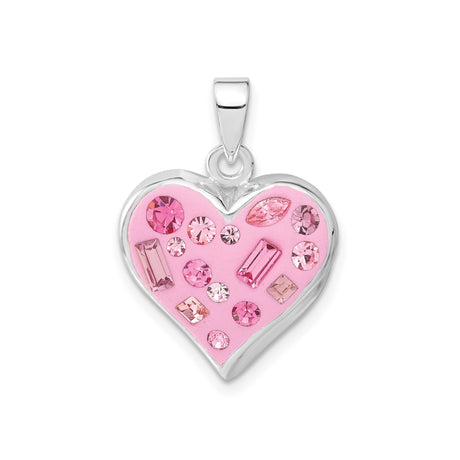 Sterling Silver Heart Pendant with Pink Enamel Center and Crystals, Romantic Charm for Women or Girls